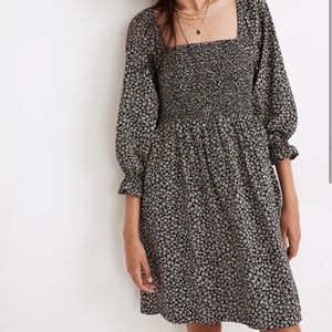 Madewell Lucie Elbow-Sleeve Smocked Mini Dress in Parisian Ditsy